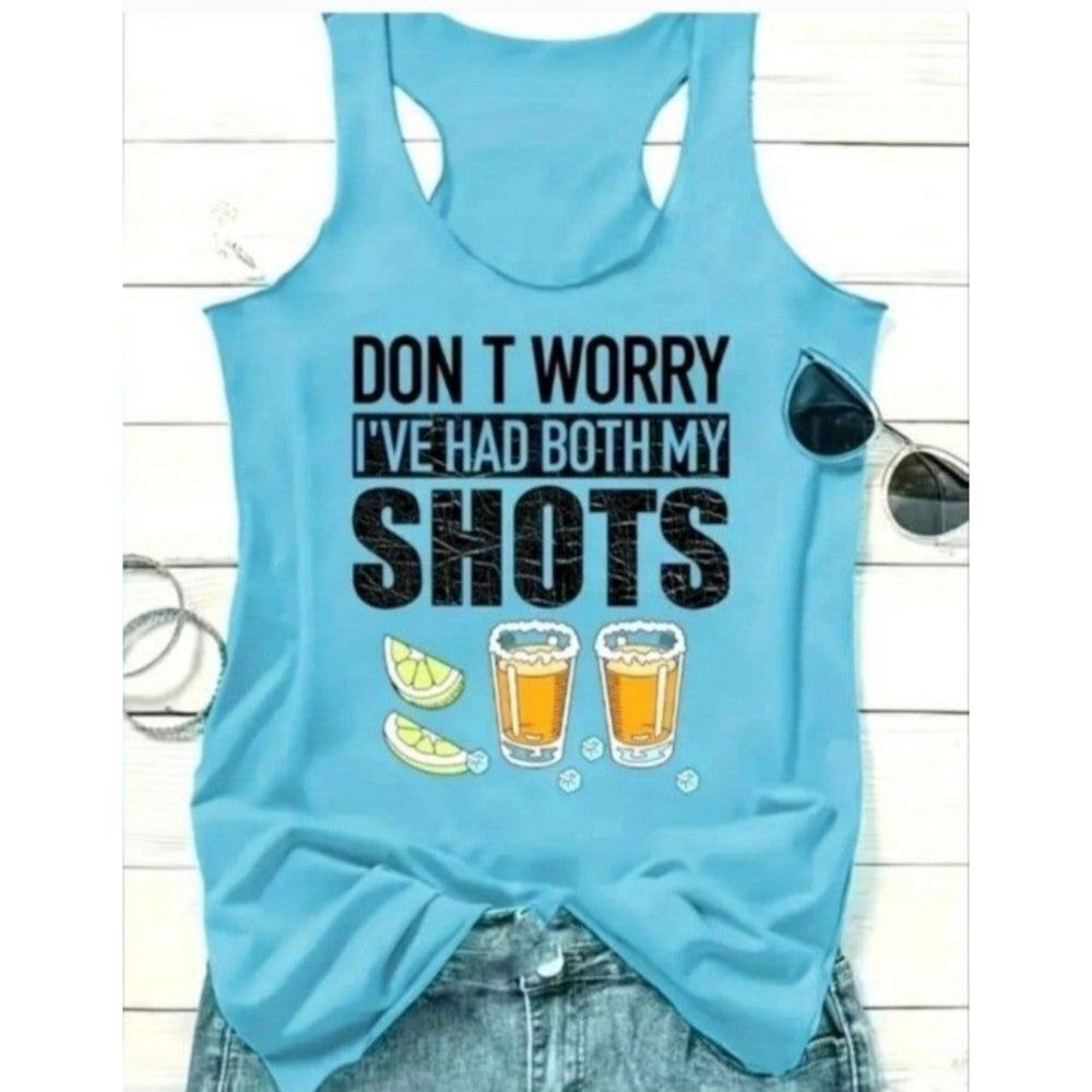 Ladies Blue Printed Loose Tank Top sz Xl